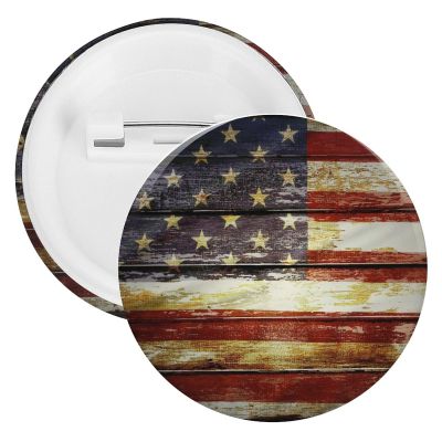 American Wooden Flag Pin Buttons Round Cute Brooch Pins Badges Lapel Pins 1PCS