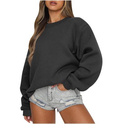 IEPOFG Women's Oversized Sweatshirt Teen Girls Long Sleeve Round Neck Hoodies Fall Fashion Pullover Comfy Outfits Blouse Tops Black