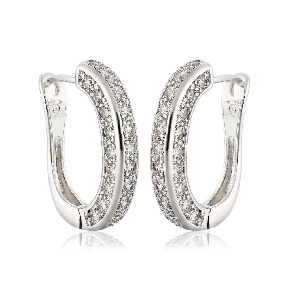 Women's Fashion Earrings Round Silver Zircon