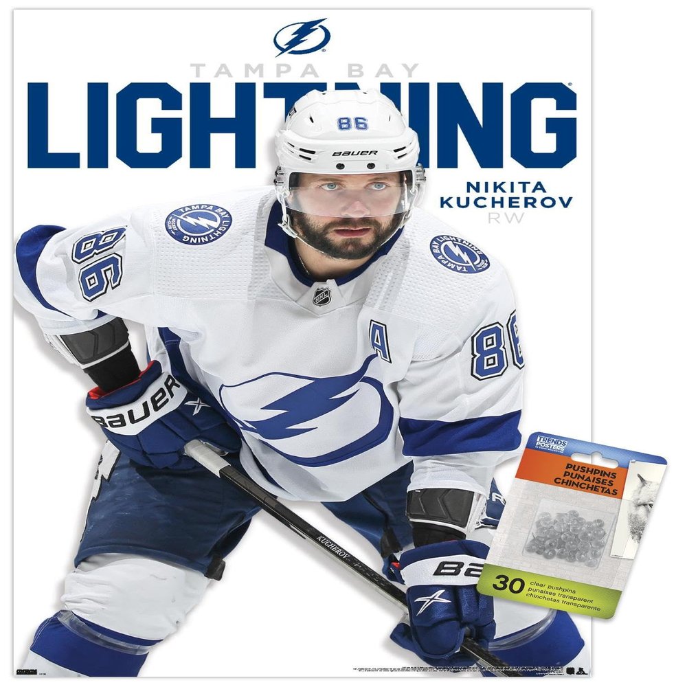 Trends International NHL Tampa Bay Lightning - Nikita Kucherov Feature Series 23 Wall Poster, 14.72" x 22.37", Premium Poster & Push Pin Bundle