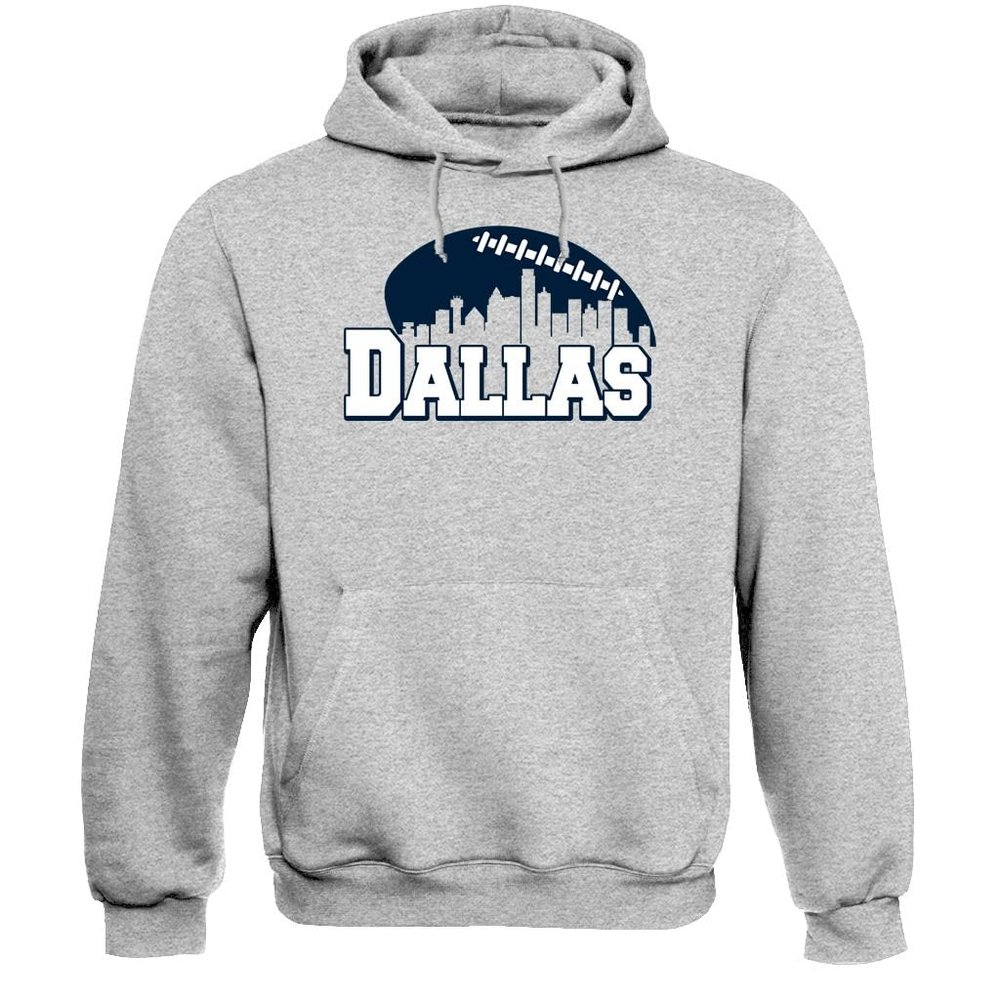 Xtreme Apparrel Dallas City Skyline Men's Hoodie Sweatshirt for Football Fans (Sport Grey Hoodie, L)