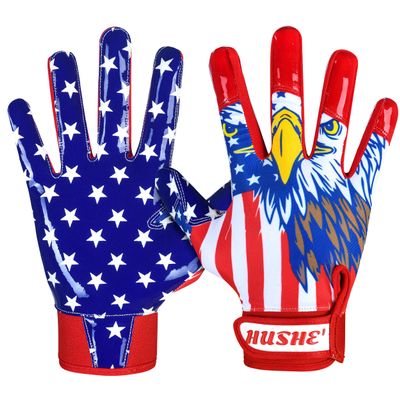 Hushe' American Flag Football Gloves Silicone Grip Youth Football Receiver Gloves USA Flag Football Receiver Gloves Adult Football Receiving Gloves Football Gloves Men Youth & Adult.