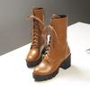 SACFOF Women's Chunky Heel Combat Ankle Bootie Fashion Lace up High Chunky Platform Heel Combat Booties view 3