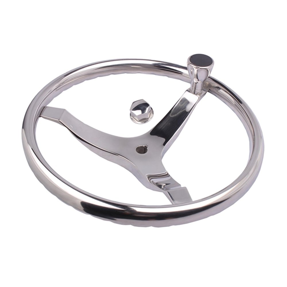 UNKOMN Boat Rudder 15.5" Stainless Steel Destroyer Rim Steering Wheel 3 Spokes Marine Boat Yacht Kayaks Accessories Steering Wheels