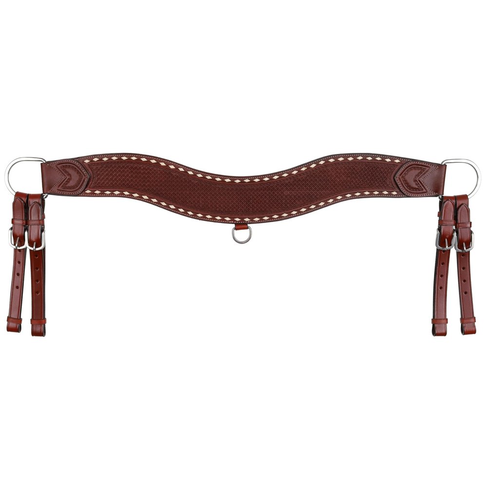 Showman Basketweave Tooled Leather Tripping Collar w/White Buckstitch