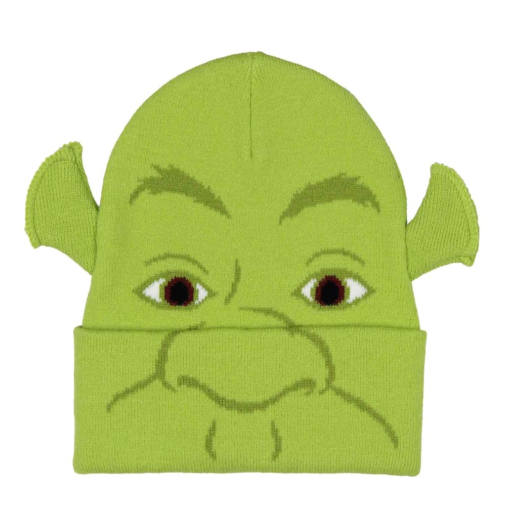 Bioworld Shrek Costume Beanie Green Ogre Character Face Cuff Knit Beanie Hat w/ 3D Ears