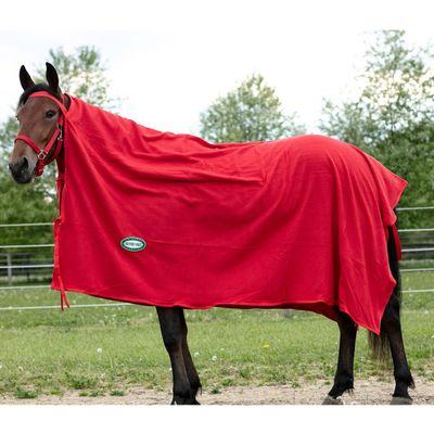 Country Pride Polar Fleece Lightweight Horse Cooler, Moisture Wicking Fleece Blanket, High Neck Coverage, Square Design with Front Ties, One Size Fits Most, Multiple Colors and Sizes (Red)