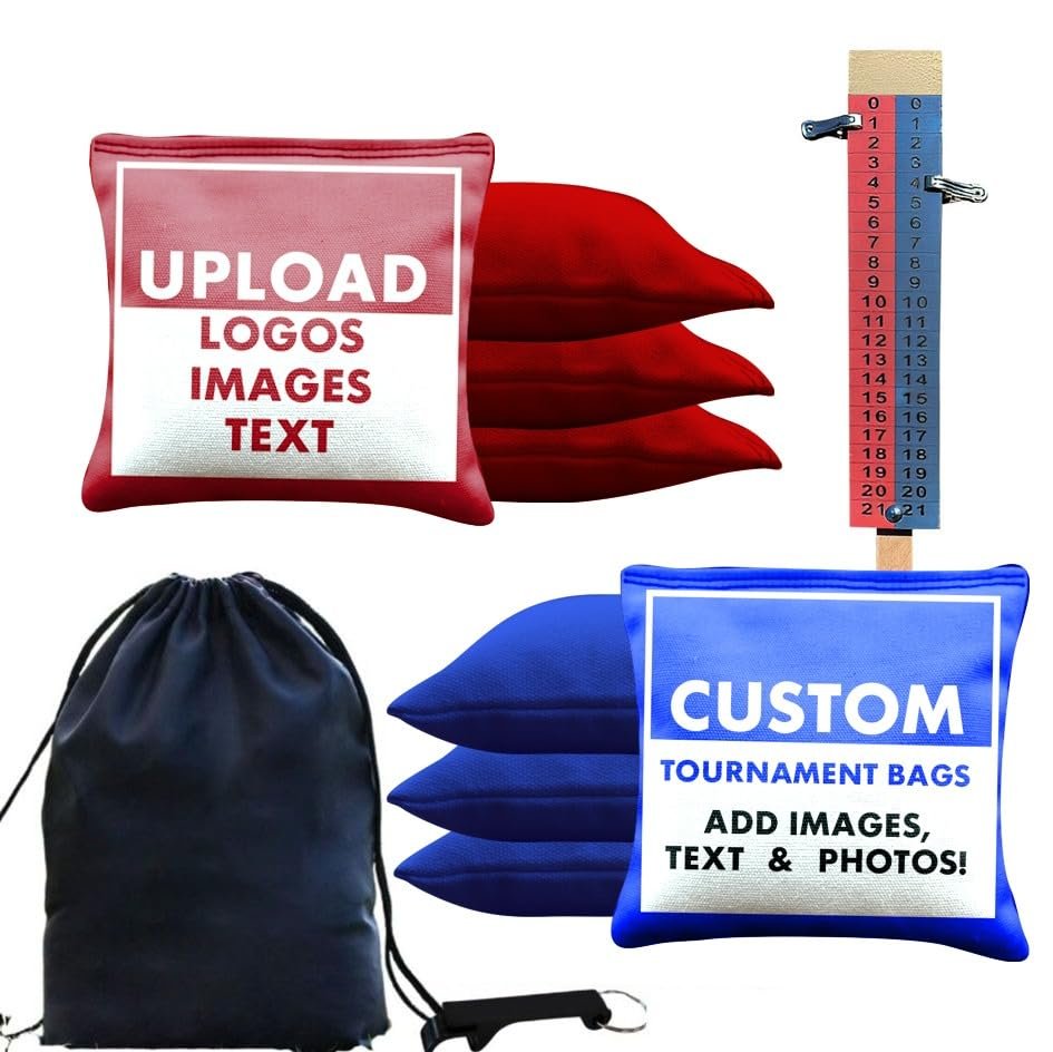 Beerpongtoss Tournament & Pro Custom Cornhole Bags, Personalized Cornhole Bean Bags for Your Loved Ones, Flag, State, College, Includes Score Tower and Carry Case (8, Tournament Custom Cornhole Bags)