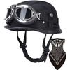 Motorcycle German Leather Half Face Helmet,DOT Approved Cap Half Shell Helmet+Goggles Retro Open-Face Helmet with Adjustable Quick Release Buckle Retro Leather Thin Skull Cap Half Helmet (C,Medium) view 1