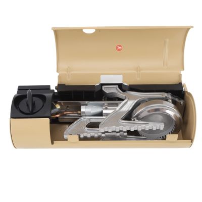 DAUZ Butane Cassette Furnace, Magnetic Suction Valve Heat Conducting Sheet Stainless Steel Outer Foldable Cassette Stove for 10-26cm Pot for Family Picnics (Khaki)