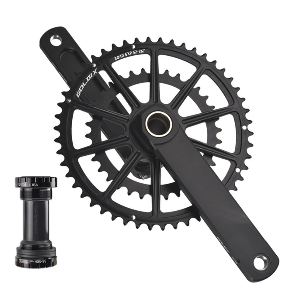 NaLsa Crank Arm Set 165/170/172.5/175 Mm GXP Hollow Integrated 50-34T/52-36T/53-39T Double Tooth Chainring with BSA Bottom Bracket (Color : 52-36T, Size : 165mm)