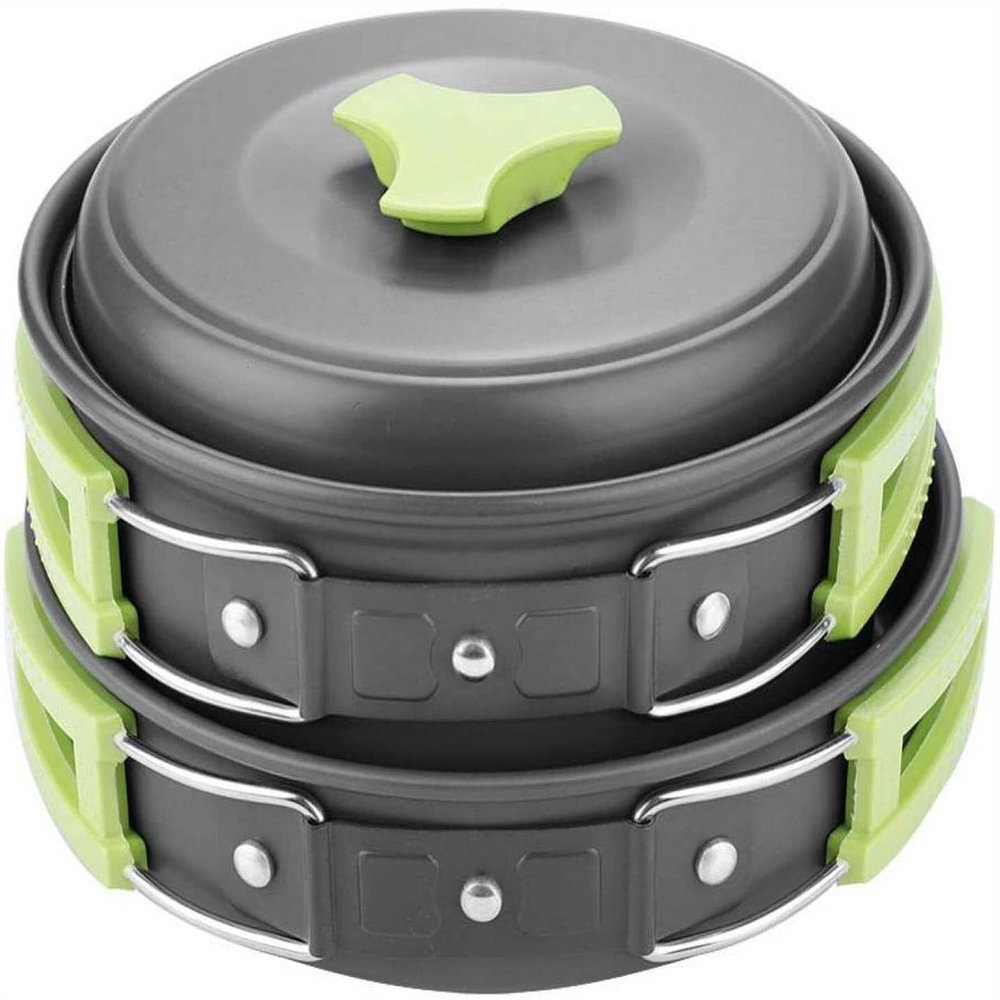 Portable Cookware, 8Pcs/Set Portable Outdoor Travel Camping Picnic Cookware Cooking Pot Pan Bowel Set Camping Cookware Mess Kit(Green) (Color : Green)