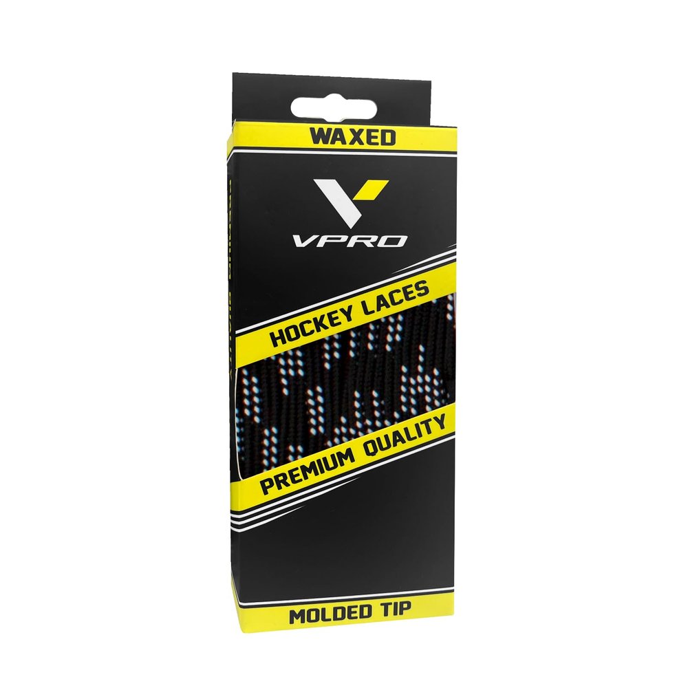 VPRO Hockey Laces Waxed, Hockey Skate Laces - One Pair - Size/Color Choice (72, 84, 96, 108, 120, 130)(120", Black)