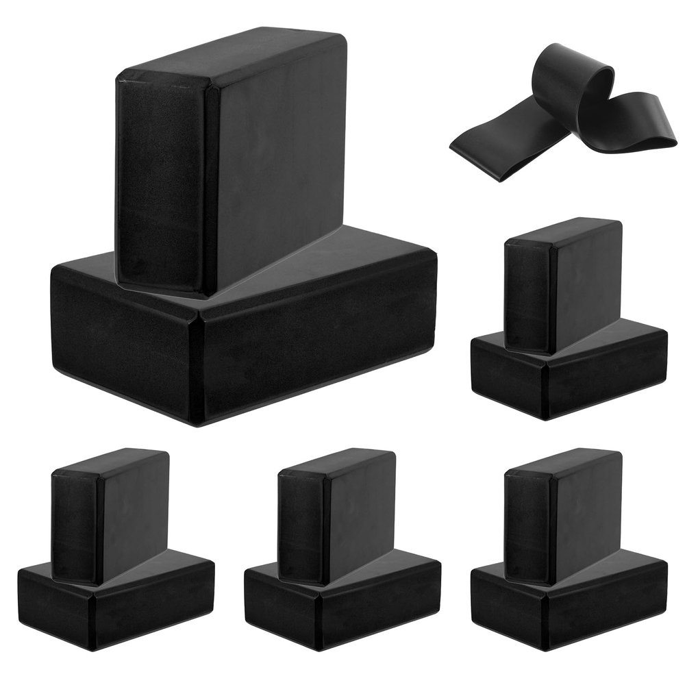 PATIKIL Yoga Blocks & Resistance Band Set, 10 Pack High-Density EVA Foam Yoga Block Bulk 9"x6"x3" Non-Slip Dance Brick Lightweight & 1Pcs Band for Women Gym Stretching Yoga Pilates, Black