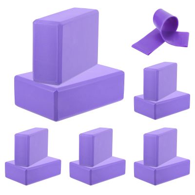 PATIKIL Yoga Blocks & Resistance Band Set, 10 Pack High-Density EVA Foam Yoga Block Bulk 9"x6"x3" Non-Slip Dance Brick Lightweight for Women Gym Stretching Yoga Pilates, Purple