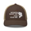RIVEMUG Women Want Me Fish Fear Me Trucker Hat Curved Bill Mid Crown Adjustable Funny Fishing Cap Brown/Khaki view 2