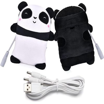 USB Heated Gloves Cute Panda Winter Hand Warmers,Half Wearable Fingerless 5V USB PoweredUSB Charging Warm Heating Mittens for for Women Men Children (Black White)