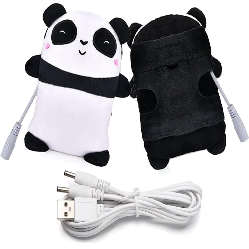 USB Heated Gloves Cute Panda Winter Hand Warmers,Half Wearable Fingerless 5V USB PoweredUSB Charging Warm Heating Mittens for for Women Men Children (Black White)