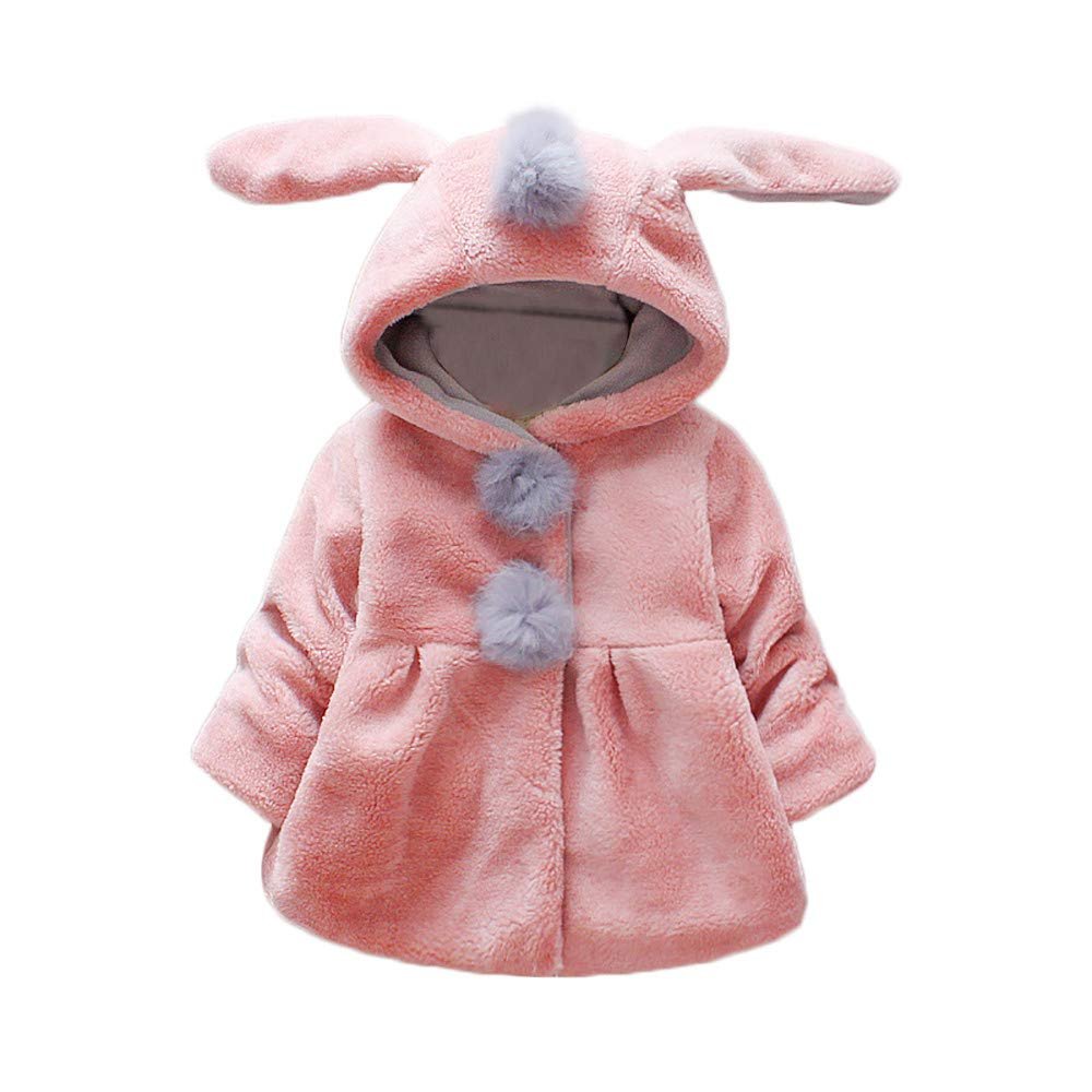 Children Kids Girls Rabbit Ears Hooded Keep Warm Coat Jacket Clothes Spearmint Baby Shoes (Pink, 12-18 Months)