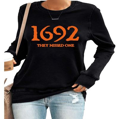 1692 They Missed One Shirt Plus Size Womens Halloween Long Sleeve Vintage Funny Shirts Tops