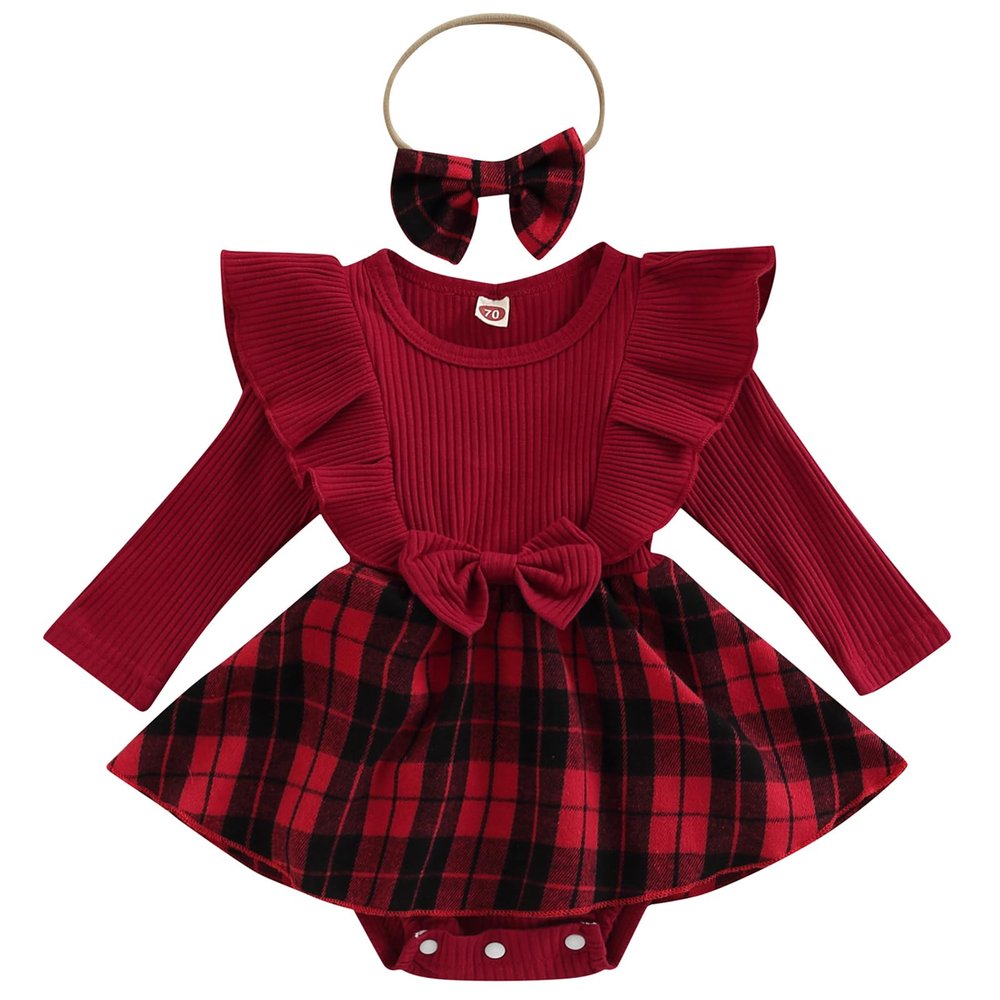 Mubineo Toddler Baby Girl Infant Plain T Shirts Plaid Overall Skirt Set Cotton Outfits (Ccg Red Plaid, 12-18 Months)