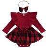 Mubineo Toddler Baby Girl Infant Plain T Shirts Plaid Overall Skirt Set Cotton Outfits (Ccg Red Plaid, 12-18 Months) view 1
