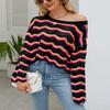 chouyatou Women's Oversized Striped Color Block Sweater Bell Long Sleeve Crochet Sweater Crop Tops (Small, Black) view 2
