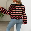 chouyatou Women's Oversized Striped Color Block Sweater Bell Long Sleeve Crochet Sweater Crop Tops (Small, Black) view 4