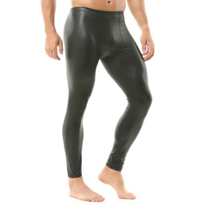 YOOBNG Men's Faux Leather Thermal Underwear Bottoms Leggings Long Trousers Skinny Bottoms Stretchy Yoga Pants Clubwear Matte Black