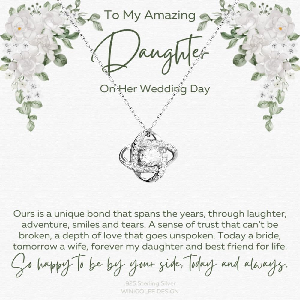 Winigolfe Design to My Daughter On Her Wedding Necklace, to Bride from Mom, Gift for Daughter from Dad Wedding, Sterling Silver Gift to Bride from Mother of The Bride