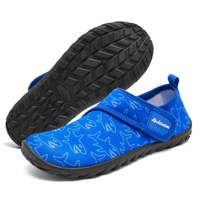 Rechtmien Boys Kid Todder Water Shoes Swim Water Park Barefoot Sports Cute Beach Shoes Non-Slip Lightweight Quick Dry Pool Garden Aqua Shoes Shark 2 Big Kid