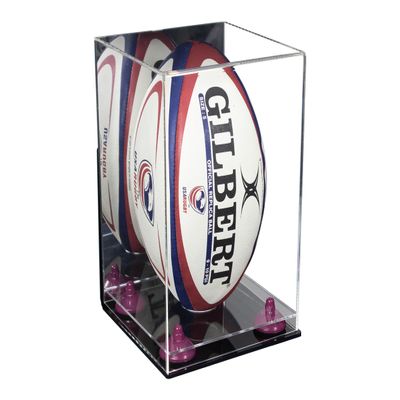 Better Display Cases Acrylic Rugby Ball Display Case Vertical with Mirror Case, Purple Risers, Wall Mount and Clear Base 8" x 8" x 12" (A060/B42)