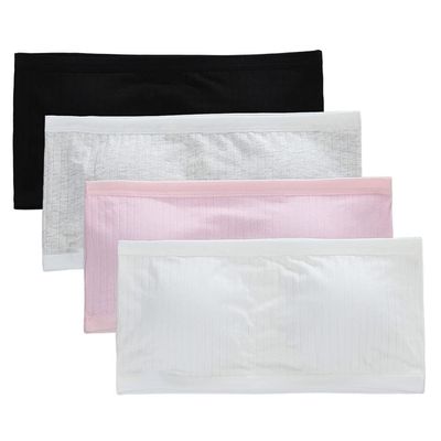 4 Pack Padded Bandeau for Girls - Breathable Cotton Bra Strapless Bralette Wireless Seamless Crop Tops with Removable Pads