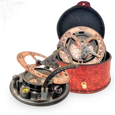Antique Brass & Copper Sundial Compass, Sundial Clock in Box Gift Sun Clock Ship Replica Watch, Nautical Gifts for Men, Unique Nautical Decor, Naval Maritime Sundial (#5 Antique Gilbert)