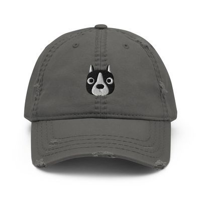 American Staffie hat, American Staffordshire Terrier Gifts, Embroidered Unisex Distressed Hat, Staffie Cap. Charcoal Grey