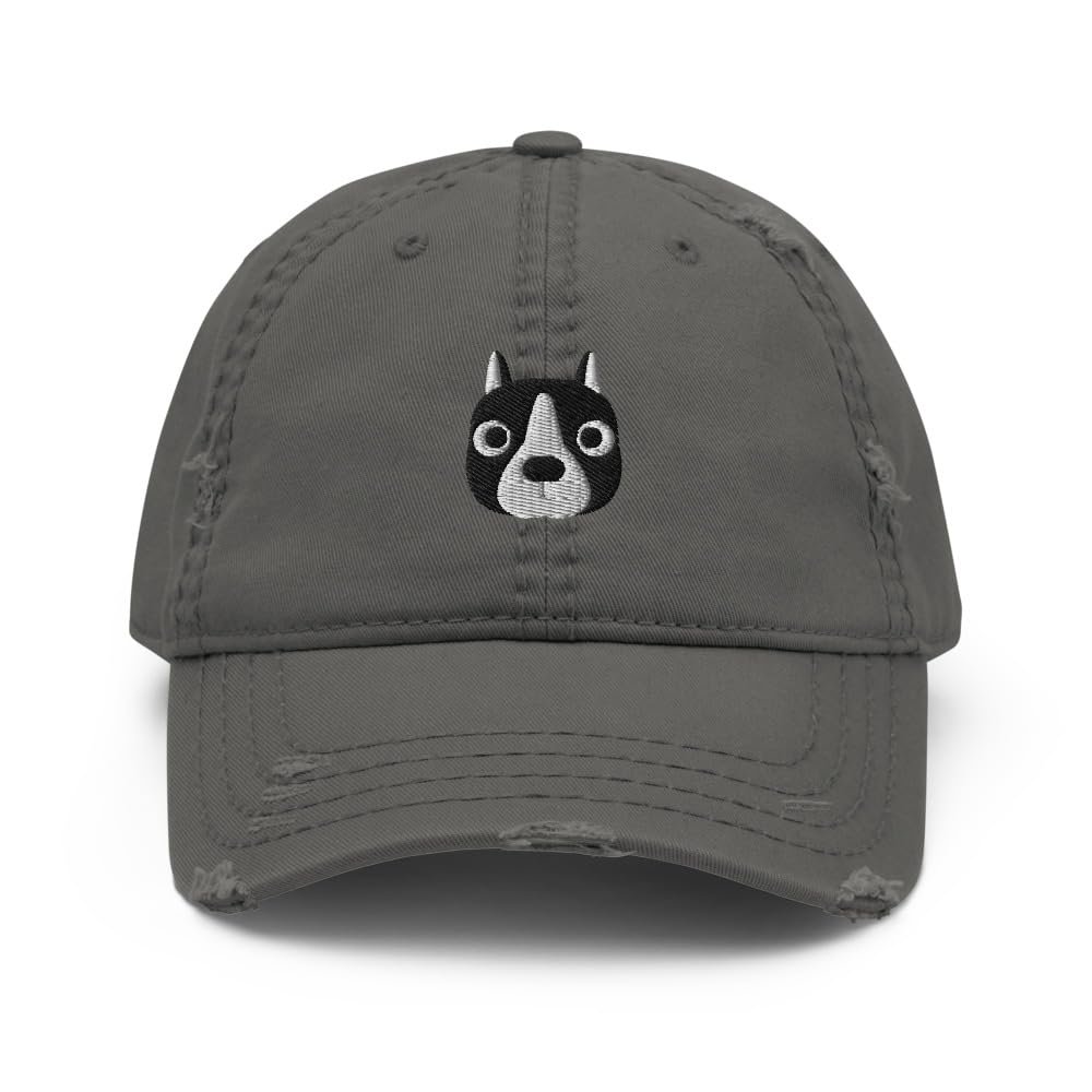 American Staffie hat, American Staffordshire Terrier Gifts, Embroidered Unisex Distressed Hat, Staffie Cap. Charcoal Grey