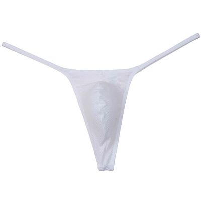 Botmois Men's Solid Stripe Mini Bikini G-string Thong Underwear Minimum Coverage Underpants Tiny Pouch Tangas Sexy T-back White M