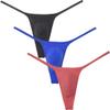 Botmois Men's Solid Stripe Mini Bikini G-string Thong Underwear Minimum Coverage Underpants Tiny Pouch Tangas Sexy T-back 3-Pack(Black,Blue,Watermelon Red) L view 1