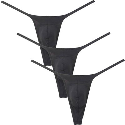 Botmois Men's Solid Stripe Mini Bikini G-string Thong Underwear Minimum Coverage Underpants Tiny Pouch Tangas Sexy T-back 3-Pack(Black) M