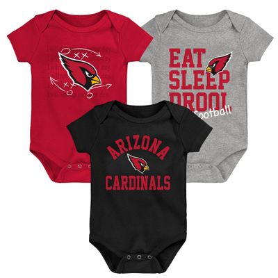 Outerstuff Newborn & Infant Black/Cardinal/Heather Gray Arizona Cardinals Three-Pack Eat, Sleep & Drool Retro Bodysuit Set