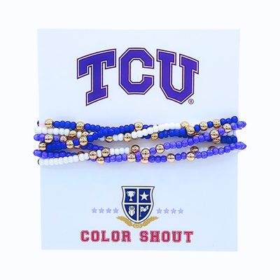 Color Shout for TCU School Colors: Set of 6 Beaded Stretch Bracelets