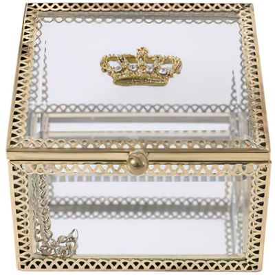 Amosfun Square Glass Jewelry Box Small Trinket Storage Container Display Keepsake Box for Rings Earrings Necklaces 3.54X3.54X2.36In