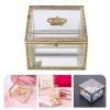 Amosfun Square Glass Jewelry Box Small Trinket Storage Container Display Keepsake Box for Rings Earrings Necklaces 3.54X3.54X2.36In view 2