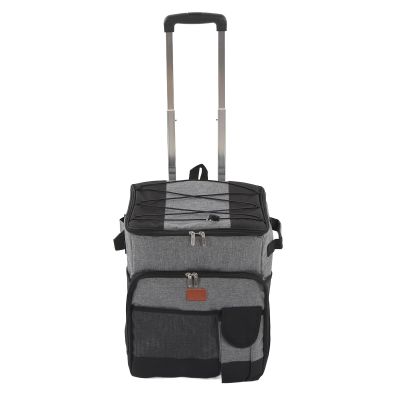 Airshi Collapsible Insulation Bag, Rolling Cooler Bag Double Handles Dual Zippers 35L Lever Type Waterproof Oxford Cloth with Wheels for Outdoor Camping