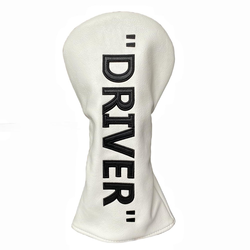 Premium PU Leather Driver Wood Head Cover - White with Black DRIVER Golf Accessory for Men Golfer (1pc)