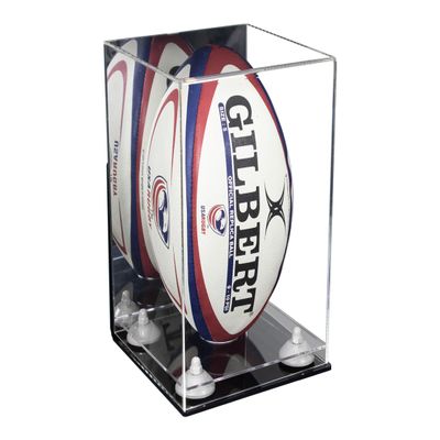 Better Display Cases Acrylic Rugby Ball Display Case Vertical with Mirror Case, White Risers, Wall Mount and Clear Base 8" x 8" x 12" (A060/B42)
