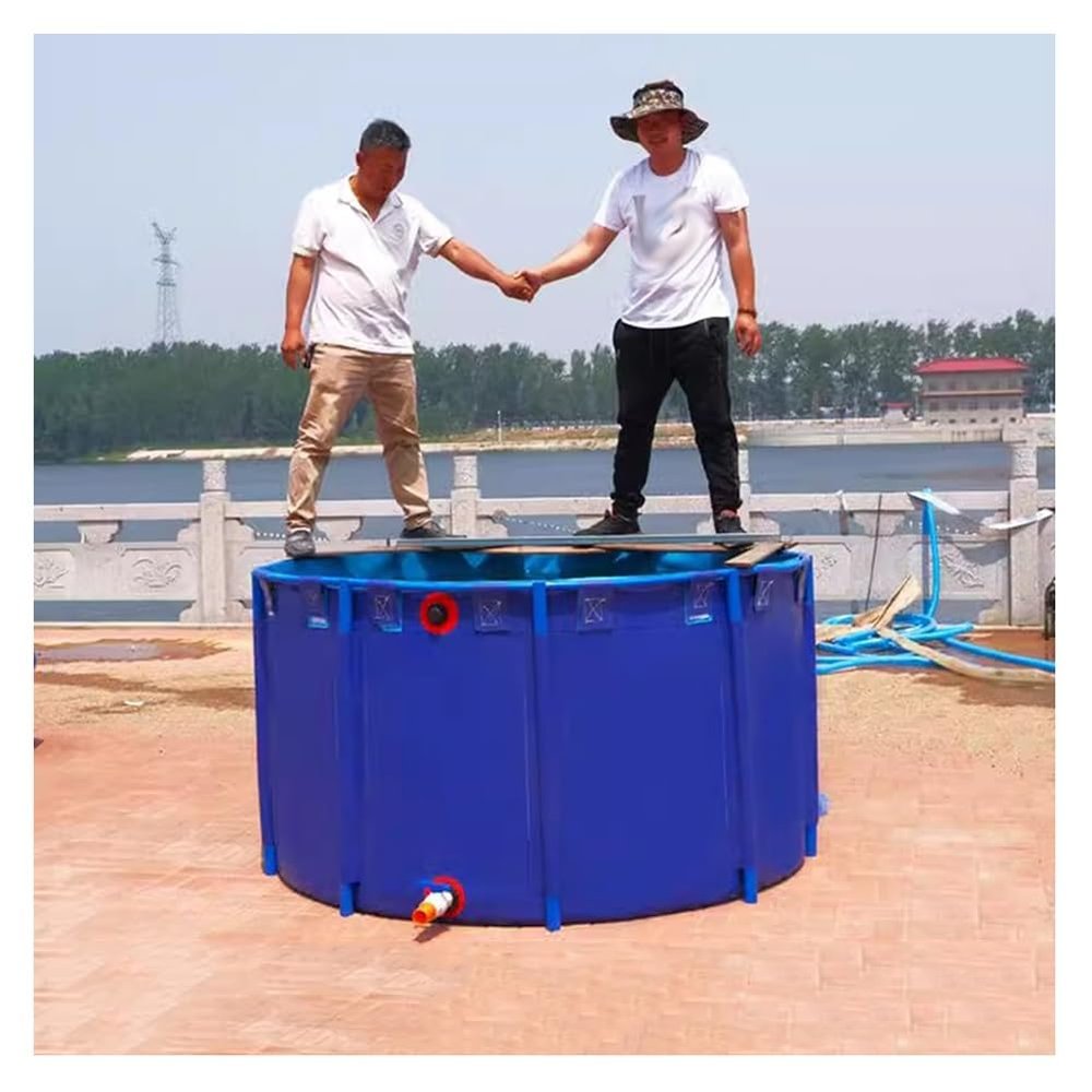 zktoermn PVC Canvas Pool Above Ground Large Fold Aquarium with Drain Valve and Steel Frame for Ponds Fish Tank Koi Goldfish (Color : Blue, Size : 1.8X0.8M/2034L)