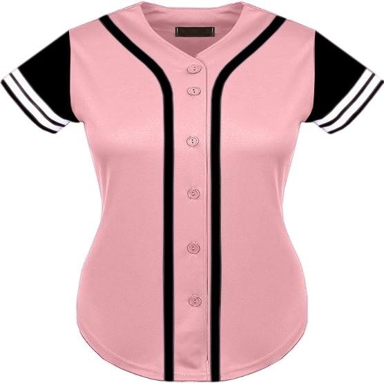 DIGITMON Women's Baseball Softball Jersey Button Down Premium Two-Stripe Sleeve Shirts Uniform PINKBLACK2, Medium