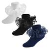 WEIDUAINI Baby Girls Cotton Double Lace Turn Cuff Socks With Big Ruffles for Infant Toddlers and Kids (White Black Blue, 1-3 Years)