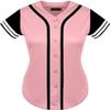 DIGITMON Women's Baseball Softball Jersey Button Down Premium Two-Stripe Sleeve Shirts Uniform PINKBLACK2, X-Small view 1